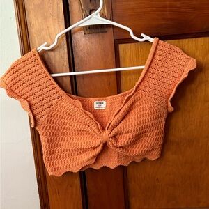 Cotton On Orange Ribbed Crop Top with Tie Front